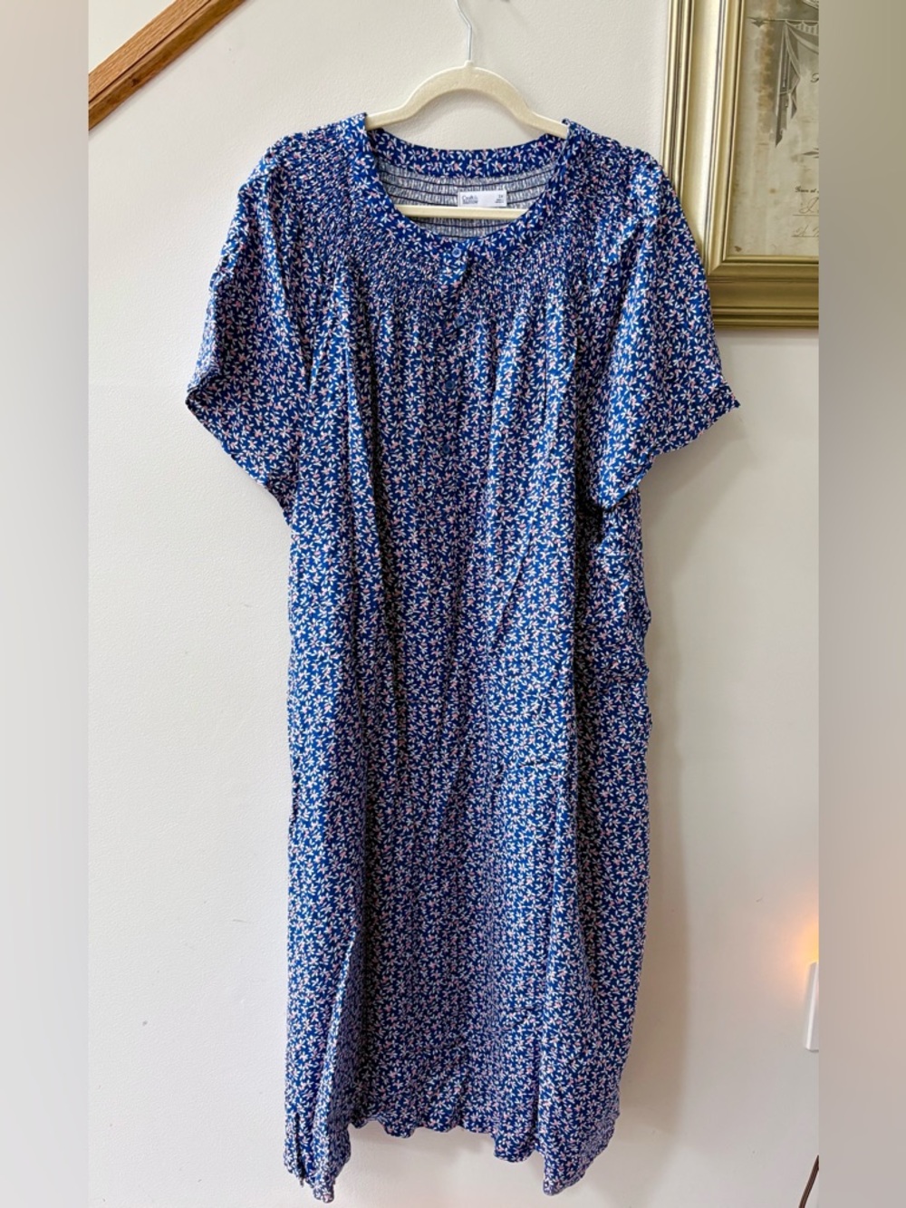 croft & barrow Blue and Pink Floral Midi Dress with Sash